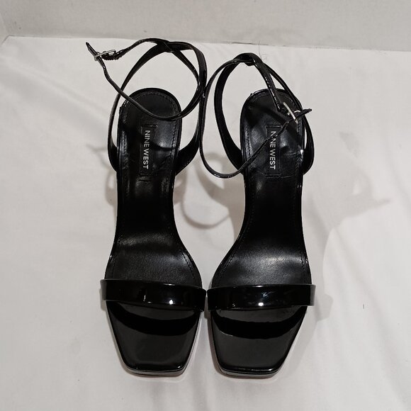 Nine West Womens Zadie Heeled Sandal Black Patent Size 8.5 Square Toe Stiletto - Picture 8 of 9